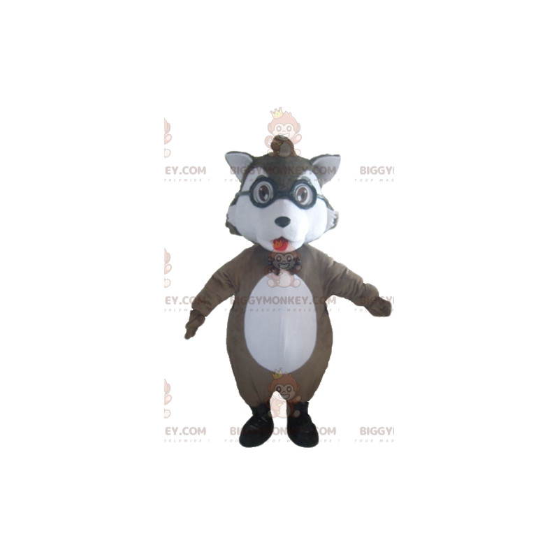Disfraz de mascota BIGGYMONKEY™ Lobo gris y blanco con gafas -