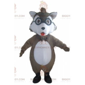 BIGGYMONKEY™ Mascottekostuum grijze en witte wolf met bril -