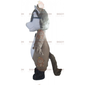 Costume de mascotte BIGGYMONKEY™ de loup gris et blanc avec des