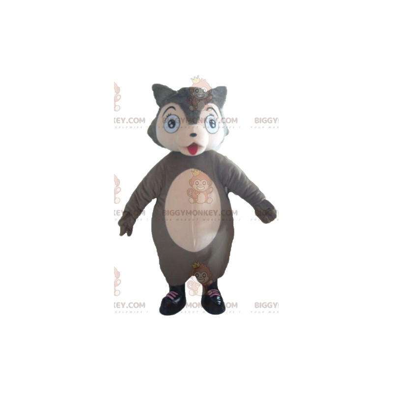 BIGGYMONKEY™ fyldigt og sødt maskotkostume i grå og lyserød ulv
