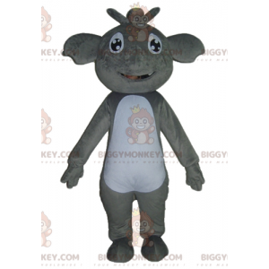 Traje de mascote de coala cinza e branco gigante sorridente