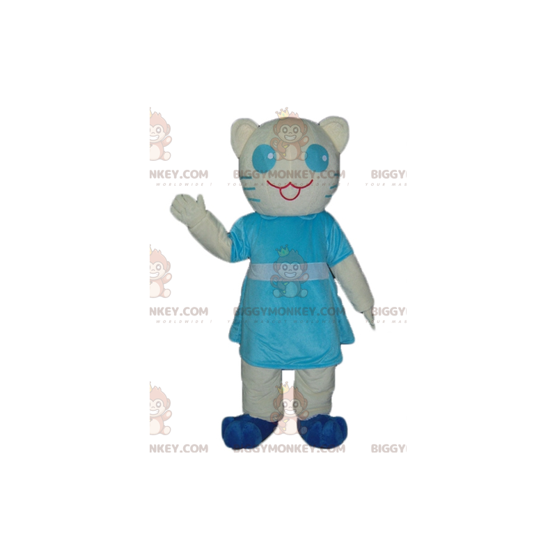 Costume da mascotte BIGGYMONKEY™ gatto bianco e blu con vestito