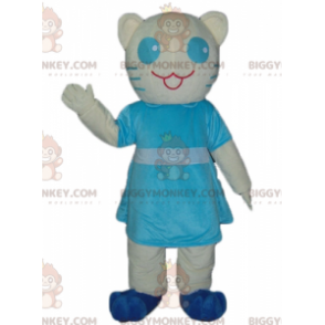 Costume de mascotte BIGGYMONKEY™ de chat blanc et bleu avec une