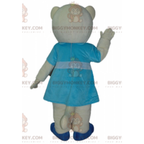 White and Blue Cat BIGGYMONKEY™ Mascot Costume with Blue Dress