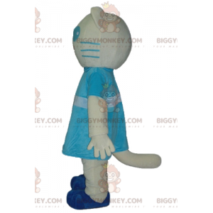 Costume de mascotte BIGGYMONKEY™ de chat blanc et bleu avec une