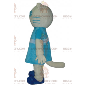 Valkoinen ja sininen kissan BIGGYMONKEY™ maskottiasu sinisellä