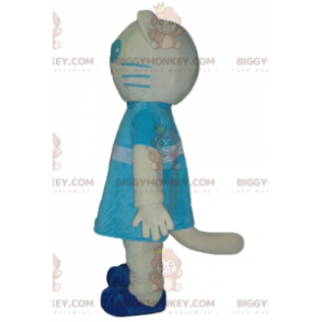 Disfraz de mascota de gato blanco y azul BIGGYMONKEY™ con