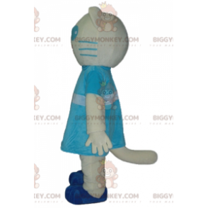 White and Blue Cat BIGGYMONKEY™ Mascot Costume with Blue Dress