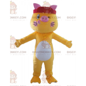 Funny Colorful White And Pink Yellow Cat BIGGYMONKEY™ Mascot