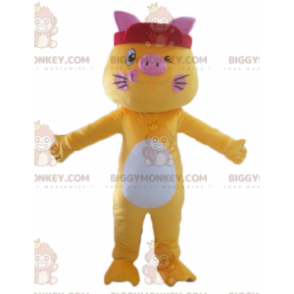 Costume de mascotte BIGGYMONKEY™ de chat jaune blanc et rose