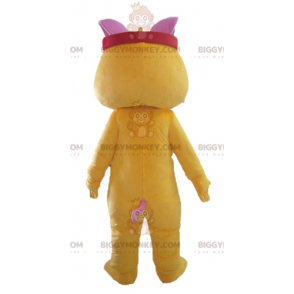 Costume de mascotte BIGGYMONKEY™ de chat jaune blanc et rose