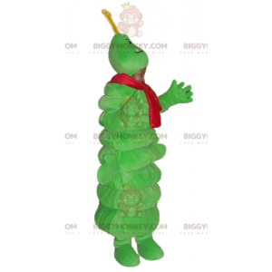 BIGGYMONKEY™ Maskotdräkt Jättegrön larv med röd halsduk -