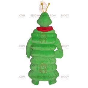 BIGGYMONKEY™ maskotkostume Kæmpegrøn larve med rødt tørklæde -