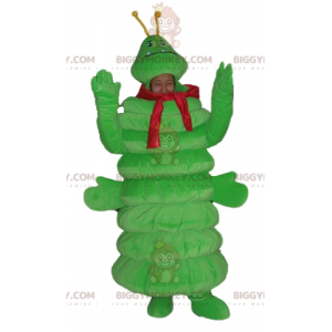 Disfraz de mascota BIGGYMONKEY™ Oruga verde gigante con bufanda