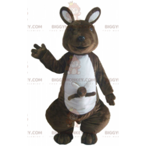 Brun och vit känguru med baby BIGGYMONKEY™ maskotdräkt -