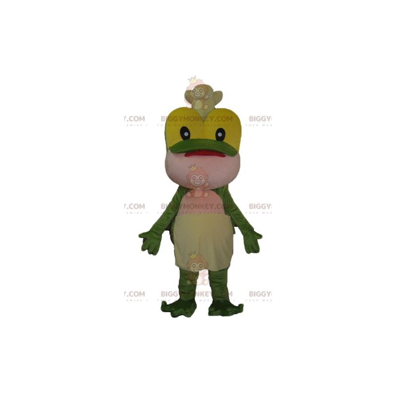 Traje de mascote de sapo verde amarelo e rosa BIGGYMONKEY™ com