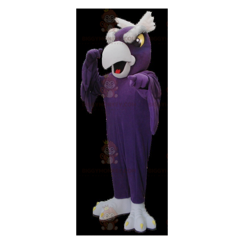 Costume mascotte BIGGYMONKEY™ uccello avvoltoio viola e grigio
