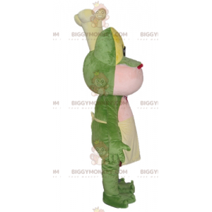 BIGGYMONKEY™ Grön gul och rosa grodamaskotdräkt med kockhatt -