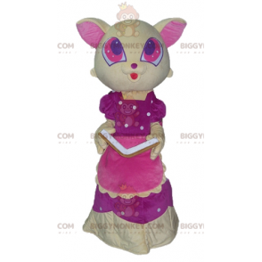 BIGGYMONKEY™ Mascot Costume Yellow and Pink Cat with Beautiful