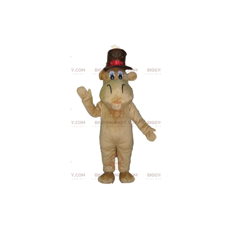 Brown Camel Hippo BIGGYMONKEY™ Mascot Costume With Big Hat –