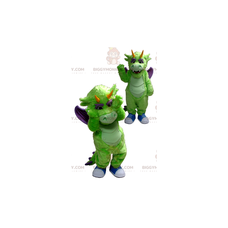 Groene en paarse draak BIGGYMONKEY™ mascottekostuum -