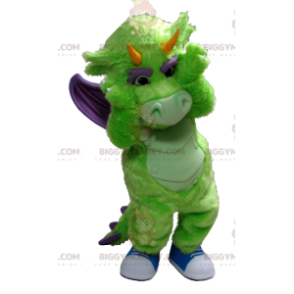 Traje de mascote de dragão verde e roxo BIGGYMONKEY™ –