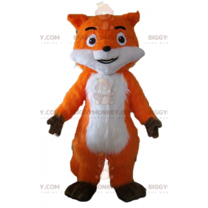 Linda fantasia realista de mascote de raposa laranja branca e