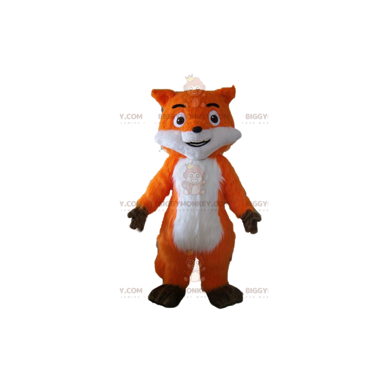 Krásný realistický kostým maskota oranžově bílé a hnědé lišky