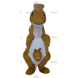 BIGGYMONKEY™ Mascot Costume Yellow & White Kangaroo With Cub –
