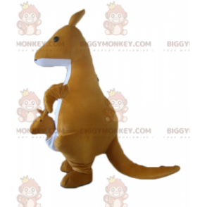 BIGGYMONKEY™ mascottekostuum gele en witte kangoeroe met jong -