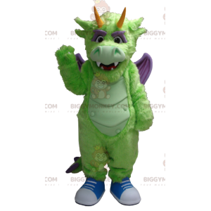 Groene en paarse draak BIGGYMONKEY™ mascottekostuum -