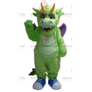 Traje de mascote de dragão verde e roxo BIGGYMONKEY™ –