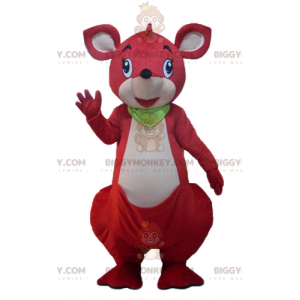 BIGGYMONKEY™ Maskotdräkt Röd och vit känguru med grön halsduk -