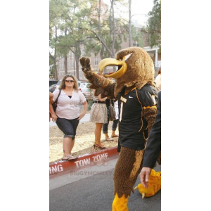 Traje de mascote de águia marrom e amarela BIGGYMONKEY™ –