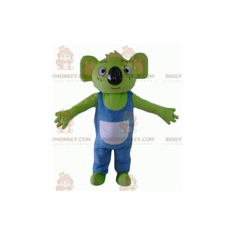 Traje de mascote BIGGYMONKEY™ de coala verde com macacão azul e