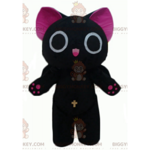 Traje de mascote engraçado e original de gato preto e rosa