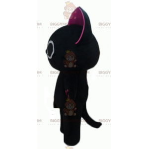 Traje de mascote engraçado e original de gato preto e rosa