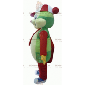Costume mascotte Teddy BIGGYMONKEY™ verde giallo rosso e bianco