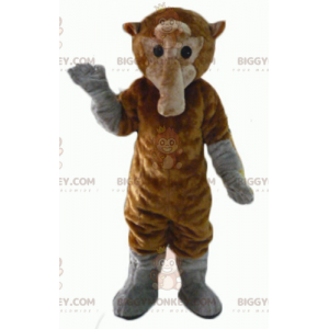 Disfraz de mascota mono marrón y gris con cola larga