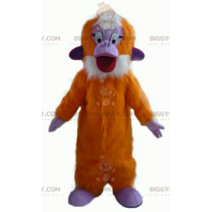 Kostým maskota oranžově fialové a bílé celochlupaté opice
