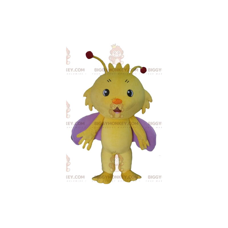 Gele en paarse insectenvlinder BIGGYMONKEY™ mascottekostuum -