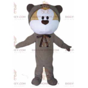 BIGGYMONKEY™ maskotkostume af beige og hvid bamse i grå