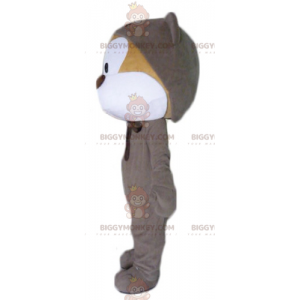 BIGGYMONKEY™ maskotdräkt av beige och vit teddy i grå jumpsuit