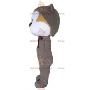 BIGGYMONKEY™ maskotdräkt av beige och vit teddy i grå jumpsuit