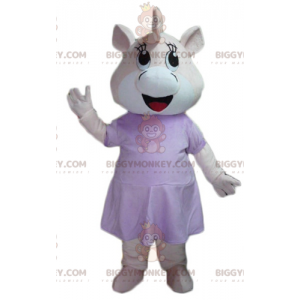 Traje de mascote BIGGYMONKEY™ rosa e branco com vestido de