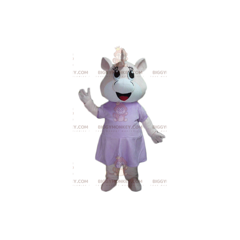 BIGGYMONKEY™ Costume da mascotte Ippopotamo rosa e bianco con
