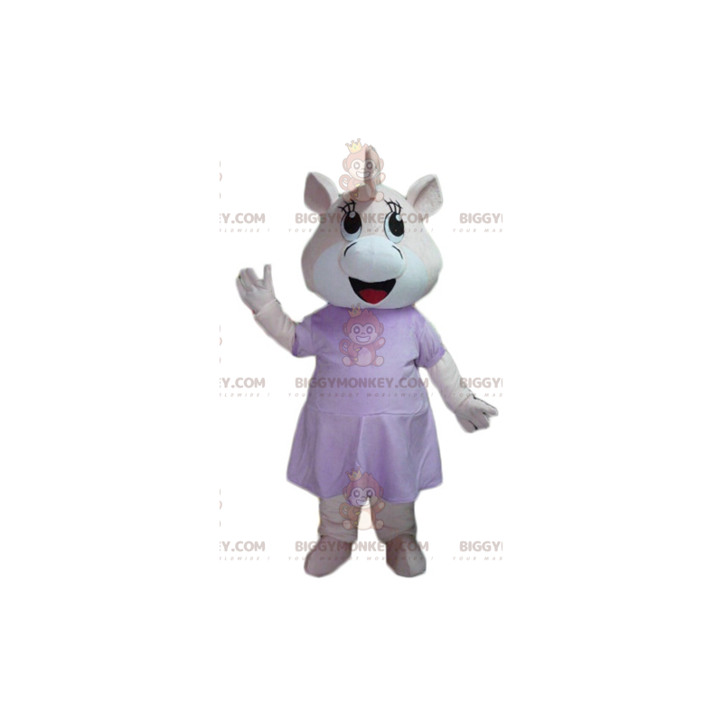 Traje de mascote BIGGYMONKEY™ rosa e branco com vestido de