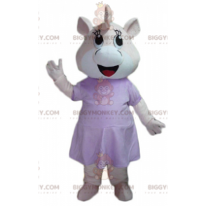 BIGGYMONKEY™ Mascot Costume Pink and White Hippo Pig In Dress –