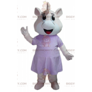 BIGGYMONKEY™ maskotkostume Pink og hvid flodhest gris i kjole -