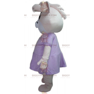 BIGGYMONKEY™ Costume da mascotte Ippopotamo rosa e bianco con